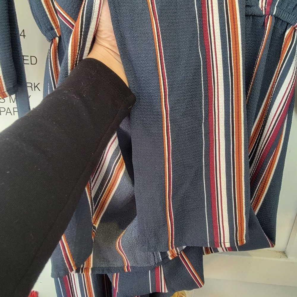 Sz S Womens Speechless Jumpsuit Striped Long Sleeve Elastic Waist Gray Multi New - Picture 8 of 9